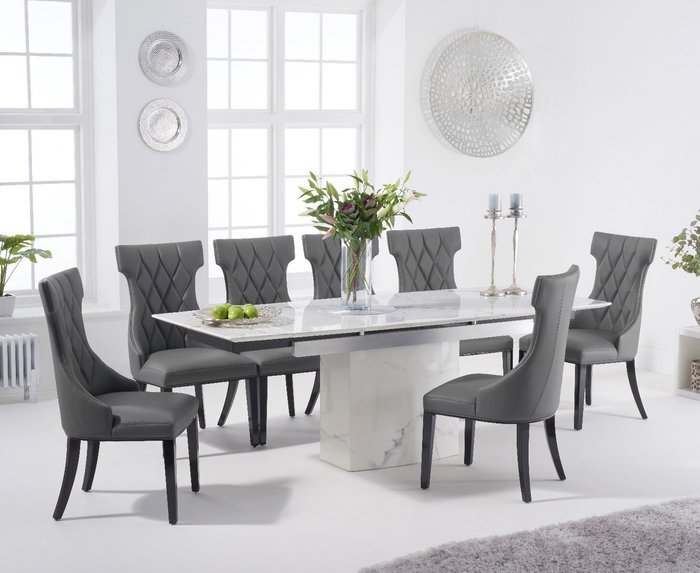 Oak Furniture Superstore | Oak Furniture Superstore Metropolis 160cm Extending White Marble Dining Table With 10 Grey Freya Chairs Oak Furniture Superstore Metropolis 160cm Extending White Marble Dining Table With 10 Grey Freya Chairs