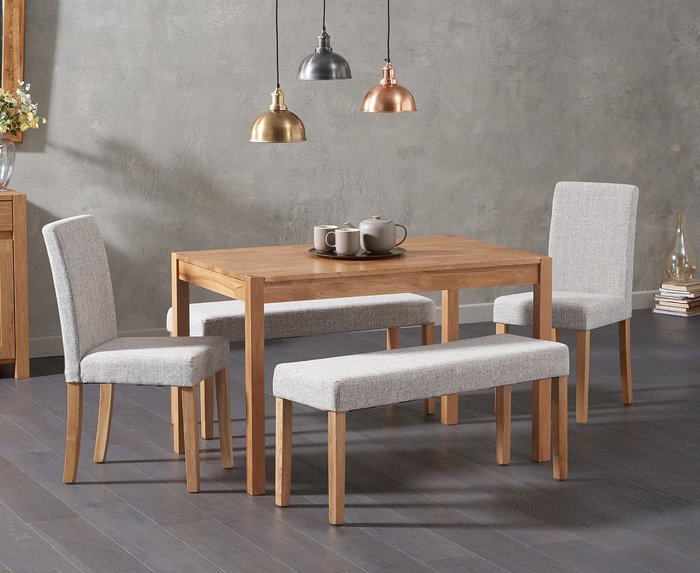 Oak Furniture Superstore | Oak Furniture Superstore Oxford 120cm Solid Oak Dining Table with Lila Grey Benches and Lila Chairs Oak Furniture Superstore Oxford 120cm Solid Oak Dining Table with Lila Grey Benches and Lila Chairs