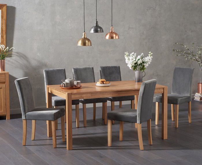 Oak Furniture Superstore | Oak Furniture Superstore Oxford 150cm Solid Oak Dining Table With 4 Grey Lila Grey Velvet Chairs Oak Furniture Superstore Oxford 150cm Solid Oak Dining Table With 4 Grey Lila Grey Velvet Chairs