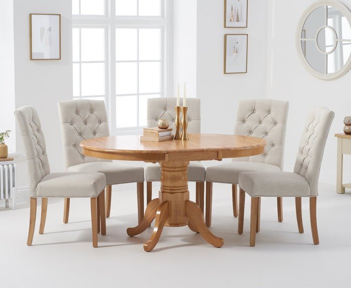 Oak Furniture Superstore | Oak Furniture Superstore Epsom Pedestal Extending Dining Table With 4 Cream Isabella Fabric Chairs Oak Furniture Superstore Epsom Pedestal Extending Dining Table With 4 Cream Isabella Fabric Chairs