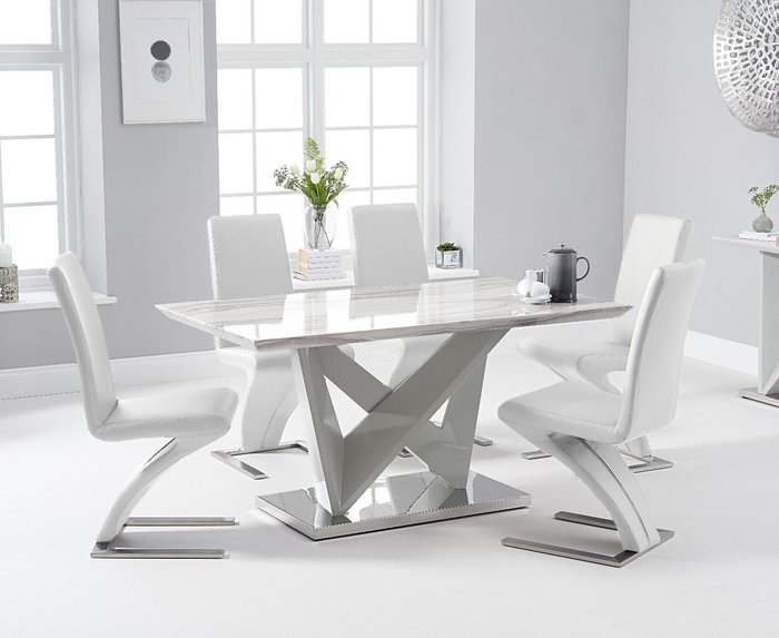 Oak Furniture Superstore | Oak Furniture Superstore Reims 150cm Marble Effect Carrera Light Grey Dining Table With 4 Grey Hampstead Dining Chairs Oak Furniture Superstore Reims 150cm Marble Effect Carrera Light Grey Dining Table With 4 Grey Hampstead Dining Chairs