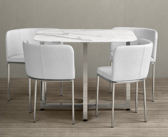 Oak Furniture Superstore | Oak Furniture Superstore Algarve White Marble Stowaway Dining Table with White High Back Stools Oak Furniture Superstore Algarve White Marble Stowaway Dining Table with White High Back Stools