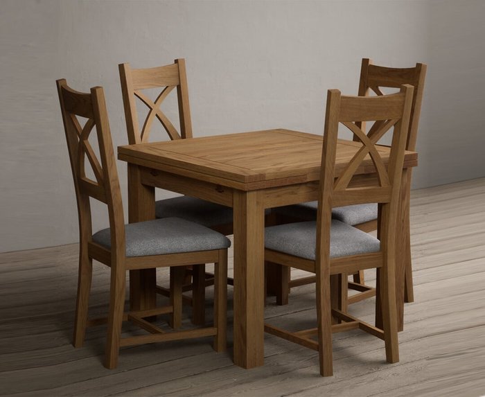 Oak Furniture Superstore | Oak Furniture Superstore Hampshire 90cm Solid Oak Extending Dining Table With 4 Light Grey Natural Solid Oak X Back Chairs Oak Furniture Superstore Hampshire 90cm Solid Oak Extending Dining Table With 4 Light Grey Natural Solid Oak X Back Chairs