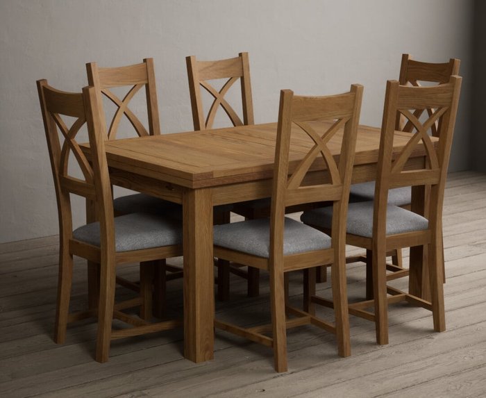 Oak Furniture Superstore | Oak Furniture Superstore Hampshire 140cm Solid Oak Extending Dining Table With 6 Light Grey Natural Solid Oak X Back Chairs Oak Furniture Superstore Hampshire 140cm Solid Oak Extending Dining Table With 6 Light Grey Natural Solid Oak X Back Chairs