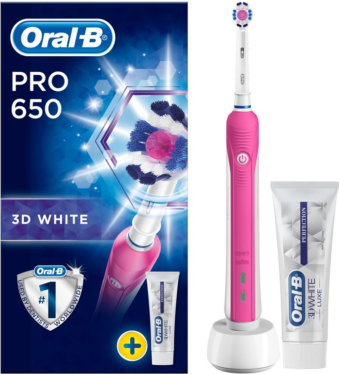 The Range | Oral B Oral B Pro 650 3DWhite Electric Toothbrush - Pink Oral B Oral B Pro 650 3DWhite Electric Toothbrush - Pink