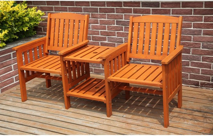 The Range | BIRCHTREE Wooden Bench 2 Seater Twin Chair With Table - Natural BIRCHTREE Wooden Bench 2 Seater Twin Chair With Table - Natural