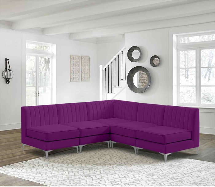 The Range | Simply Eleganza Albert Modular Corner Sofa in Velour Velvet Fabric - Purple Simply Eleganza Albert Modular Corner Sofa in Velour Velvet Fabric - Purple
