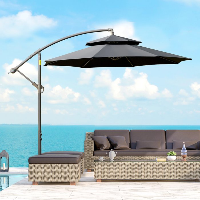 The Range | Outsunny 2.7m Banana Parasol with Crank Handle, Double Tier - Black Outsunny 2.7m Banana Parasol with Crank Handle, Double Tier - Black