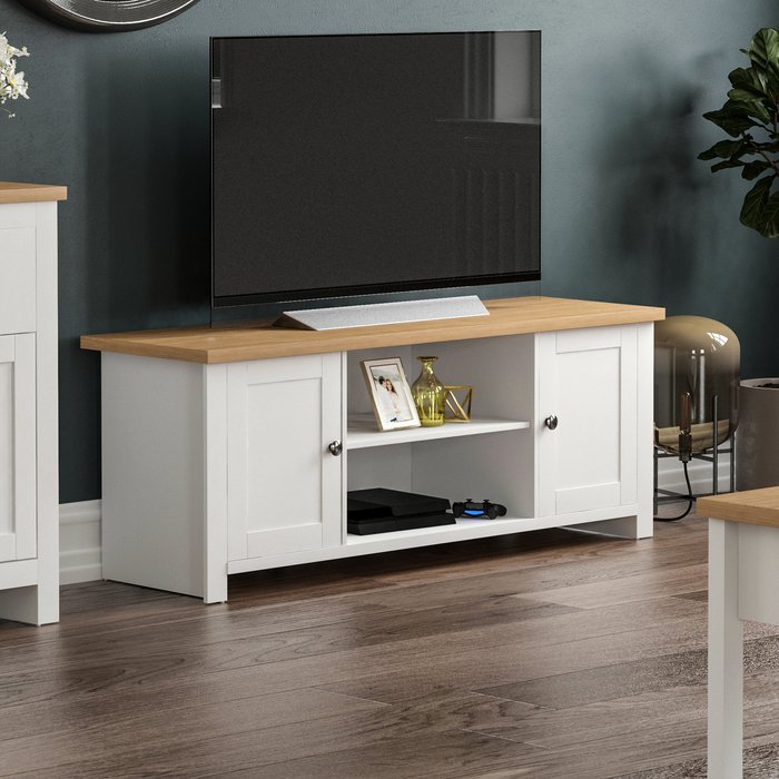 The Range | Arlington 2 Door TV Unit, Grey - White Arlington 2 Door TV Unit, Grey - White