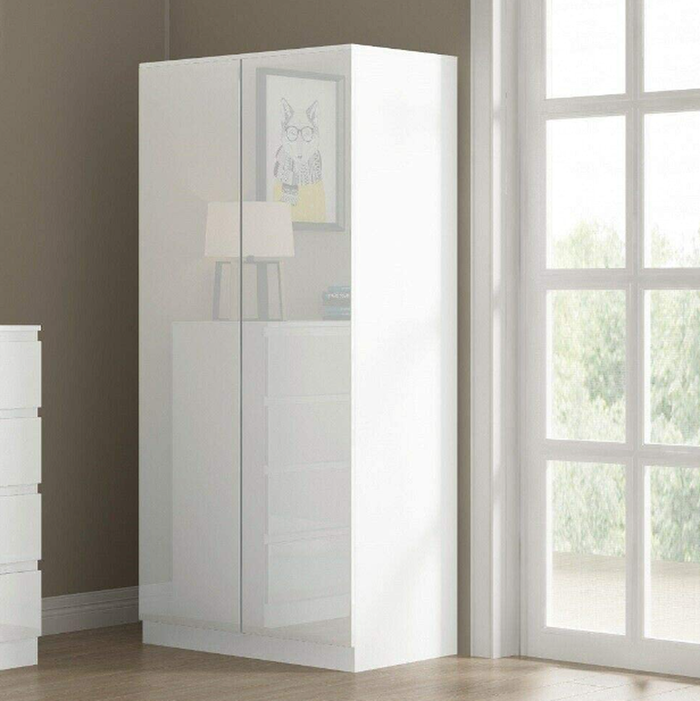 The Range | FWStyle Carlton White High Gloss 2 Door Wardrobe, Top Shelf Storage - White FWStyle Carlton White High Gloss 2 Door Wardrobe, Top Shelf Storage - White