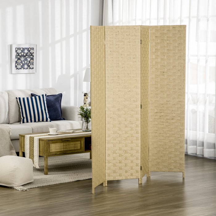 The Range | HOMCOM 4-Panel Folding Wall Divider Room Wave Fibre Privacy Screen Panels - Brown HOMCOM 4-Panel Folding Wall Divider Room Wave Fibre Privacy Screen Panels - Brown