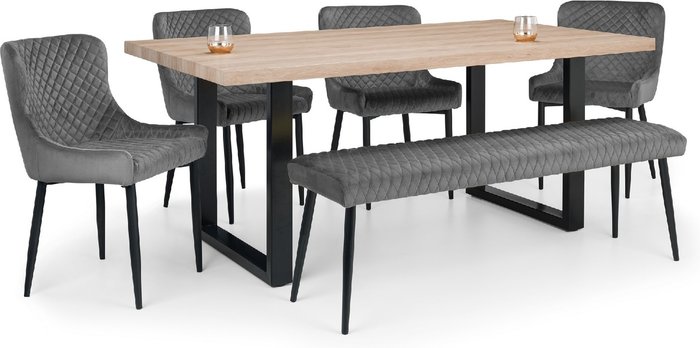 The Range | Julian Bowen Julian Bowen Set Of Berwick Dining Table Luxe Low Bench Grey & 4 Luxe Grey Chairs Julian Bowen Julian Bowen Set Of Berwick Dining Table Luxe Low Bench Grey & 4 Luxe Grey Chairs
