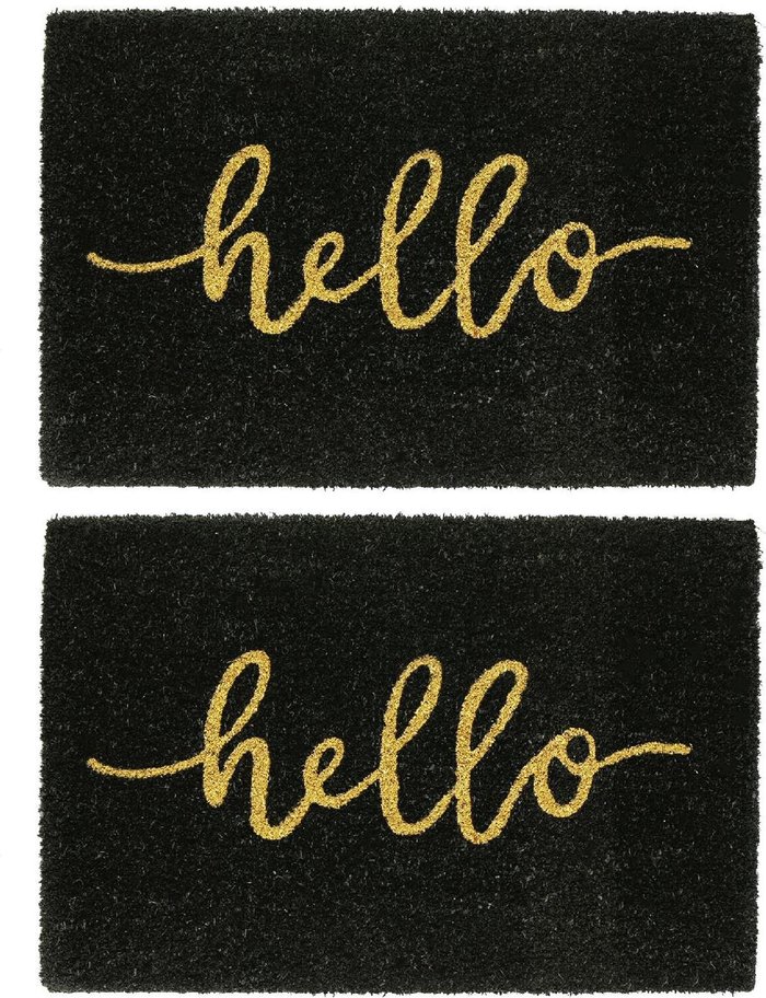 The Range | Nicola Spring Nicola Spring Coir Door Mats - 60 x 40cm - Hello Black - Pack of 2 - Black Nicola Spring Nicola Spring Coir Door Mats - 60 x 40cm - Hello Black - Pack of 2 - Black