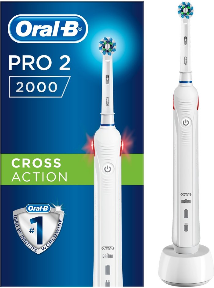 The Range | Oral B Oral B Oral-B Pro 2 2000 CrossAction Rechargeable Electric Toothbrush - White Oral B Oral B Oral-B Pro 2 2000 CrossAction Rechargeable Electric Toothbrush - White