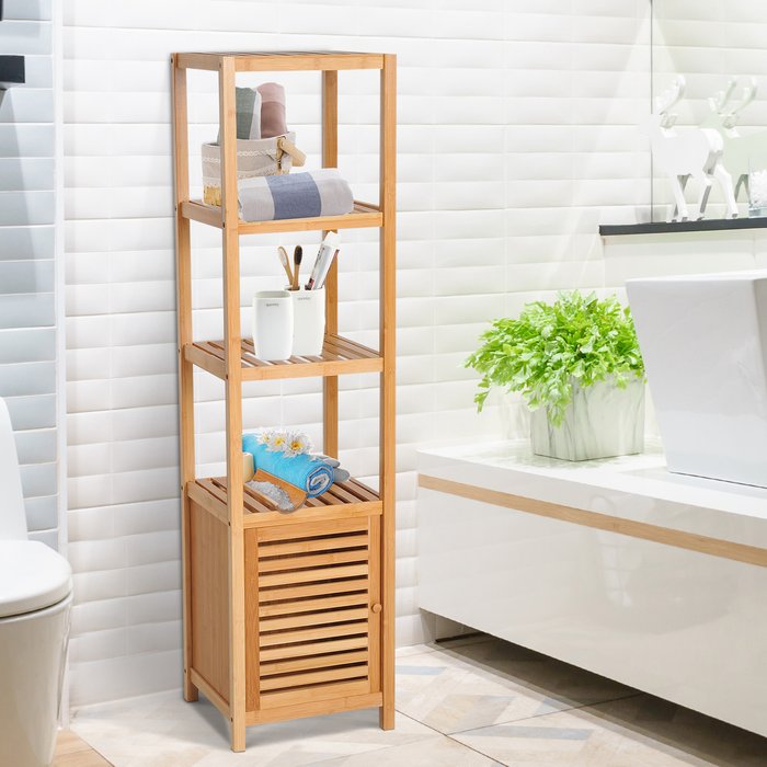 The Range | HOMCOM HOMCOM 140cm Freestanding Bamboo Storage Unit With 3 Shelves And Cupboard HOMCOM HOMCOM 140cm Freestanding Bamboo Storage Unit With 3 Shelves And Cupboard