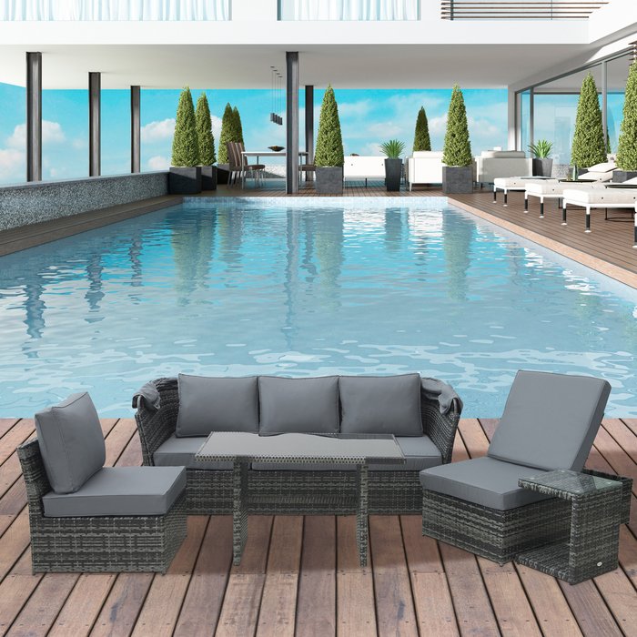The Range | Outsunny 5 PCS Outdoor Rattan Wicker Sofa Sets - Mixed Grey Rattan, Grey Cushion Outsunny 5 PCS Outdoor Rattan Wicker Sofa Sets - Mixed Grey Rattan, Grey Cushion