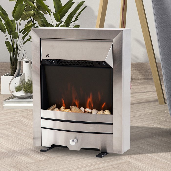 The Range | HOMCOM Modern Electric Fireplace 1 and 2KW LED Heater - Silver HOMCOM Modern Electric Fireplace 1 and 2KW LED Heater - Silver