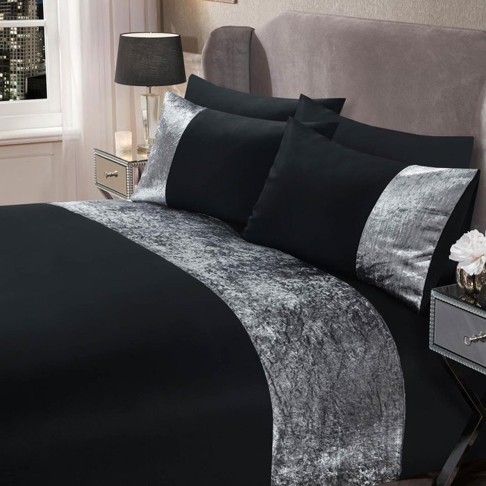The Range | Sienna Sienna Crushed Velvet Duvet Cover with Pillow Case Set - Black / Single Sienna Sienna Crushed Velvet Duvet Cover with Pillow Case Set - Black / Single