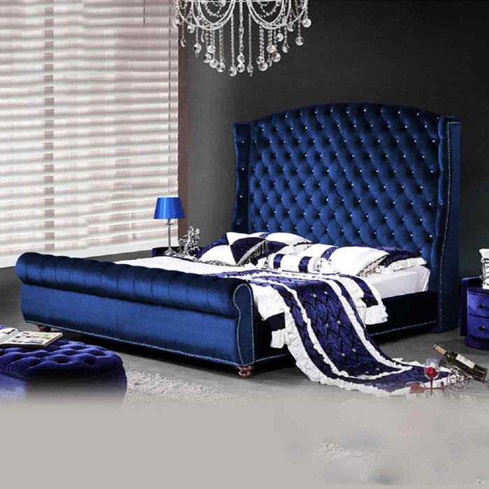 The Range | Rosio Bed Small Double Plush Velvet Blue Rosio Bed Small Double Plush Velvet Blue