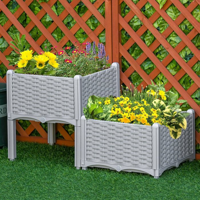 The Range | Outsunny Outsunny 2-piece Elevated Flower Bed Vegetable Herb Planter Plastic Grey Outsunny Outsunny 2-piece Elevated Flower Bed Vegetable Herb Planter Plastic Grey