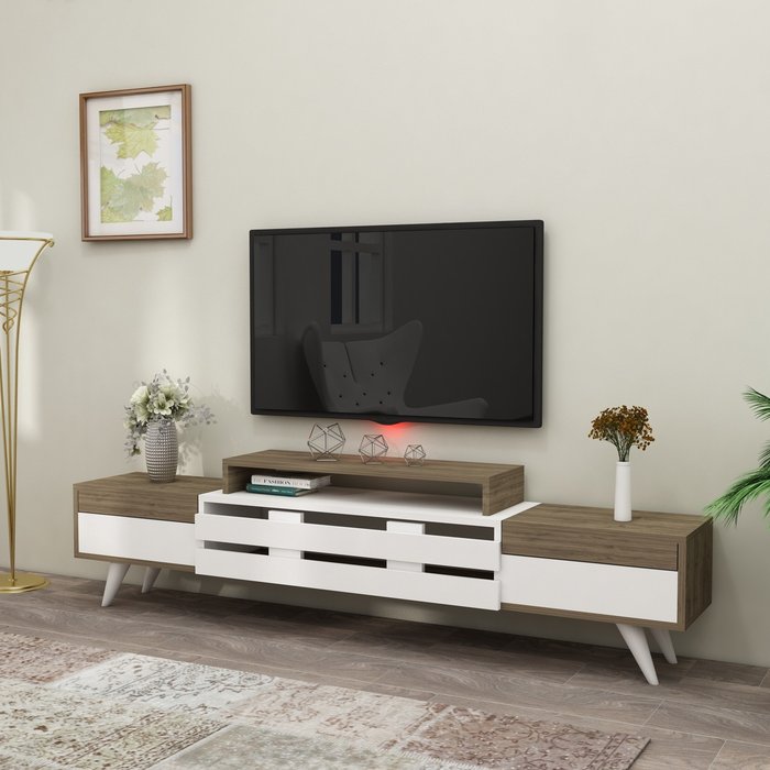 The Range | Destina Home Ponda TV Stand and Media Console - White - Walnut Destina Home Ponda TV Stand and Media Console - White - Walnut