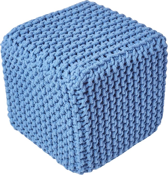 The Range | Homescapes Cotton Knitted Pouffe Cube - Blue Homescapes Cotton Knitted Pouffe Cube - Blue