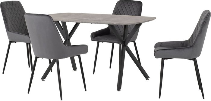 The Range | Seconique Athens Rectangular Concrete table with 4 Avery Chairs - Grey Velvet Chairs Seconique Athens Rectangular Concrete table with 4 Avery Chairs - Grey Velvet Chairs