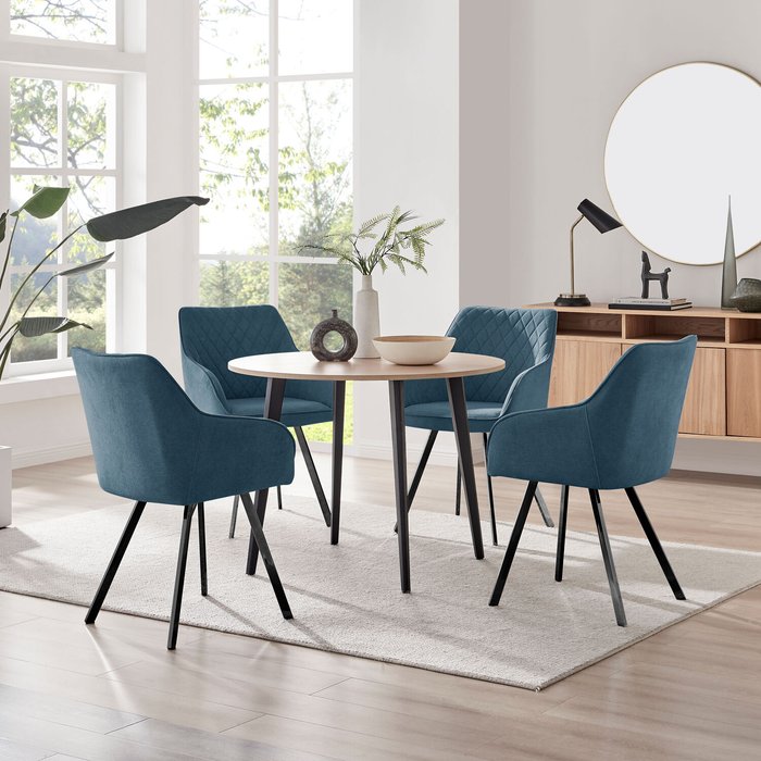 The Range | FurnitureboxUK Palma Beige Stone Effect Round Dining Table and 4 Arlon Gold Leg Chairs - Grey FurnitureboxUK Palma Beige Stone Effect Round Dining Table and 4 Arlon Gold Leg Chairs - Grey