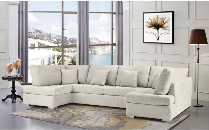 The Range | Simply Eleganza Ollie Large U Shape Sofa Velour Velvet Fabric - Cream Simply Eleganza Ollie Large U Shape Sofa Velour Velvet Fabric - Cream