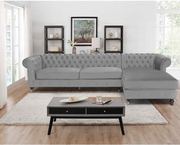 The Range | Simply Eleganza Kayla Chesterfield L Shape Left Hand Corner Sofa - Grey Simply Eleganza Kayla Chesterfield L Shape Left Hand Corner Sofa - Grey