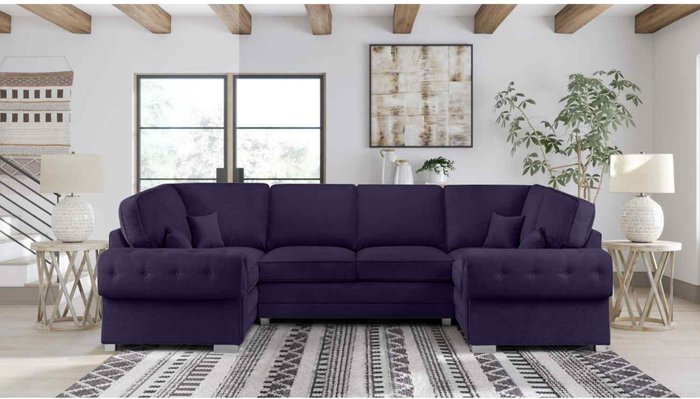The Range | Simply Eleganza Volvo U Shape Large Sofa Full Back Velour Velvet Fabric - Blue Simply Eleganza Volvo U Shape Large Sofa Full Back Velour Velvet Fabric - Blue