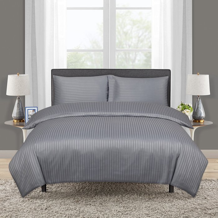 The Range | Sasma Home 300 Thread Count Hotel Quality Sating Stripe Duvet Cover Set - Grey / King Sasma Home 300 Thread Count Hotel Quality Sating Stripe Duvet Cover Set - Grey / King