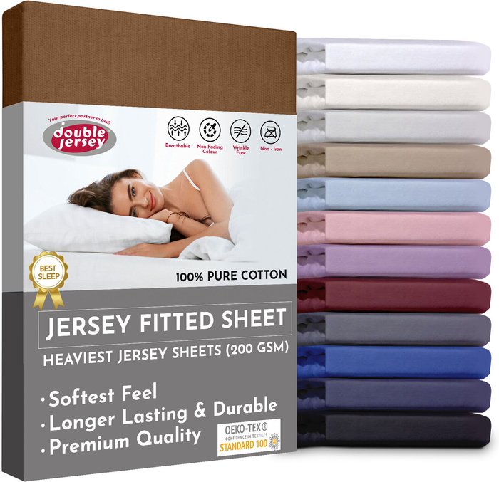 The Range | Double Jersey 160x200x32 cm Double Jersey - Cotton Fitted Sheets - Brown Double Jersey 160x200x32 cm Double Jersey - Cotton Fitted Sheets - Brown