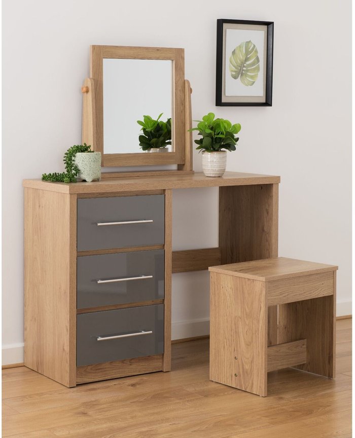 The Range | Seconique Seville 3 Drawer Dressing Table Set - Grey High Gloss, Light Oak Seconique Seville 3 Drawer Dressing Table Set - Grey High Gloss, Light Oak