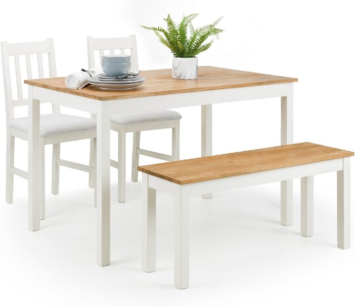 The Range | Julian Bowen Julian Bowen Set Of Coxmoor White & Oak Dining Table Bench & 2 Chairs Julian Bowen Julian Bowen Set Of Coxmoor White & Oak Dining Table Bench & 2 Chairs