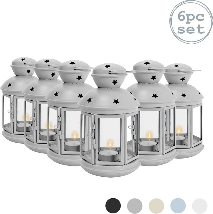The Range | NICOLA SPRING Nicola Spring Metal Hanging Tealight Lanterns - 20cm - Grey - Pack of 6 NICOLA SPRING Nicola Spring Metal Hanging Tealight Lanterns - 20cm - Grey - Pack of 6