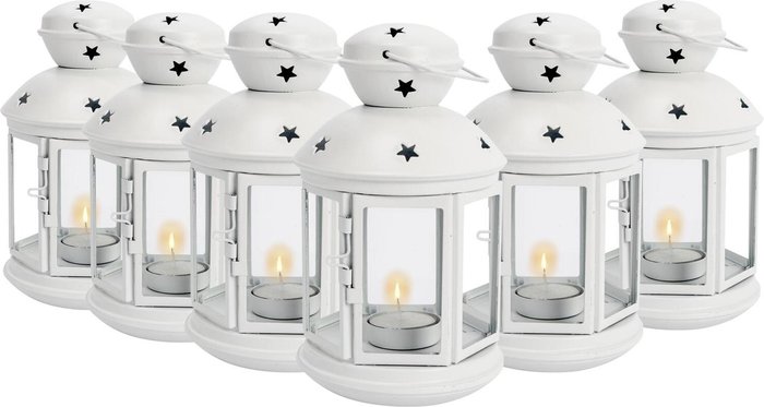 The Range | NICOLA SPRING Nicola Spring Metal Hanging Tealight Lanterns - 20cm - White - Pack of 6 NICOLA SPRING Nicola Spring Metal Hanging Tealight Lanterns - 20cm - White - Pack of 6