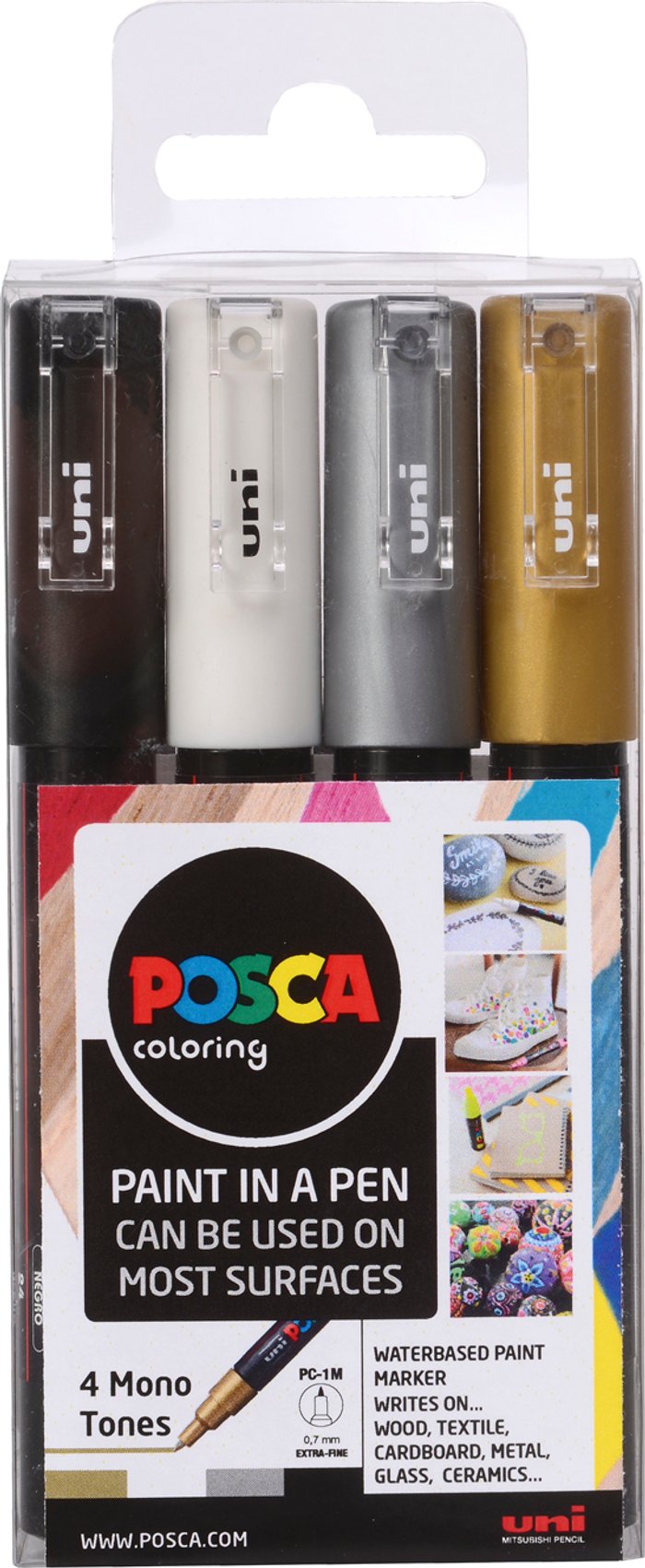 The Range | Uni-ball Pack of 4 Uni Posca Mono-Tone Marker Pens - Extra-Fine Uni-ball Pack of 4 Uni Posca Mono-Tone Marker Pens - Extra-Fine