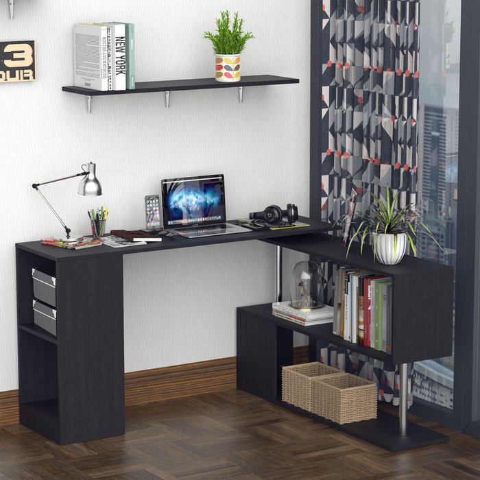 The Range | HOMCOM Rotating Corner Desk- White - Black HOMCOM Rotating Corner Desk- White - Black