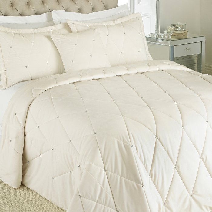 The Range | Paoletti Paoletti New Diamante Velvet Bedspread & Pillowcase Shams Pair Polyester Cream Paoletti Paoletti New Diamante Velvet Bedspread & Pillowcase Shams Pair Polyester Cream