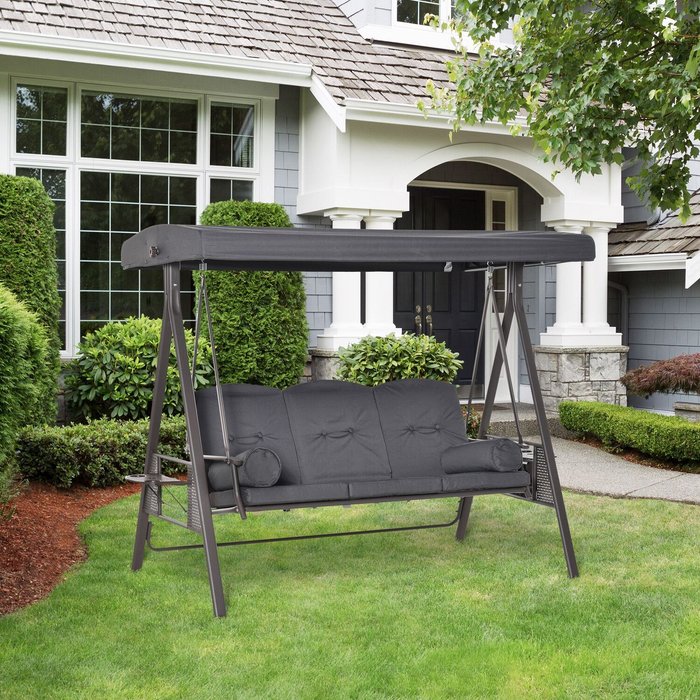The Range | Outsunny 3 Seat Garden Swing Chair with Cushions - Grey Outsunny 3 Seat Garden Swing Chair with Cushions - Grey