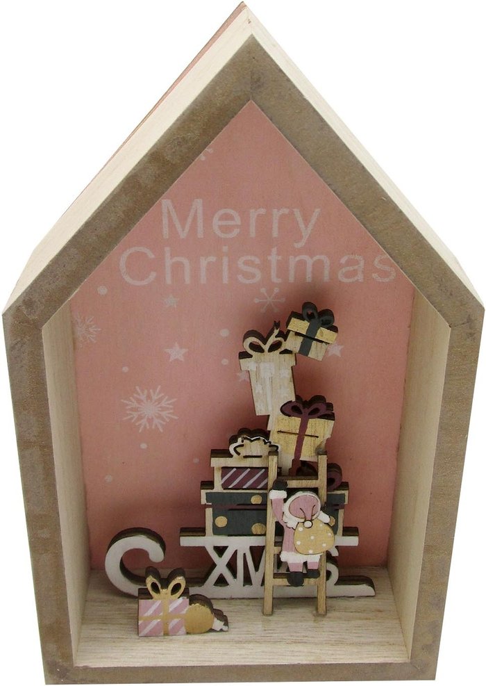 The Range | Angel Kisses Pink Merry Christmas House Stand Ornament Angel Kisses Pink Merry Christmas House Stand Ornament