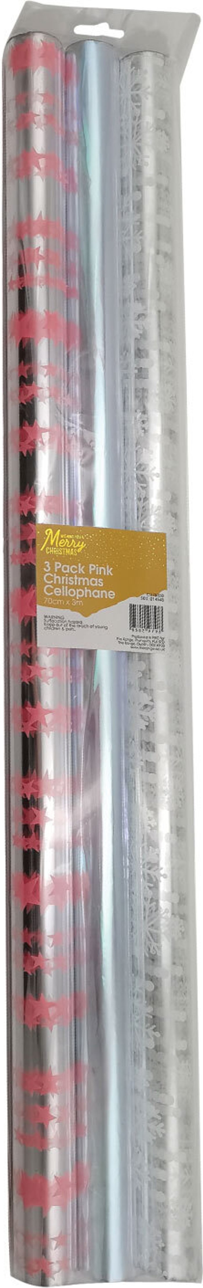 The Range | Pack of 3 Pink Christmas Cellophane Pack of 3 Pink Christmas Cellophane
