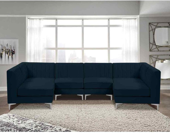 The Range | Simply Eleganza Elena Modular Corner U Shape Sofa in Velour Fabric - Blue Simply Eleganza Elena Modular Corner U Shape Sofa in Velour Fabric - Blue