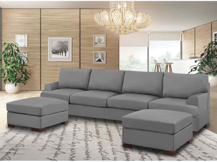 The Range | Simply Eleganza Henry Large U Shape Sofa in Plush Velvet with 2 Footstools - Grey Simply Eleganza Henry Large U Shape Sofa in Plush Velvet with 2 Footstools - Grey