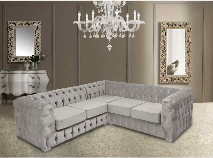 The Range | Simply Eleganza Percy Fixed Back Tufted Fluted Large Corner Sofa - White Simply Eleganza Percy Fixed Back Tufted Fluted Large Corner Sofa - White
