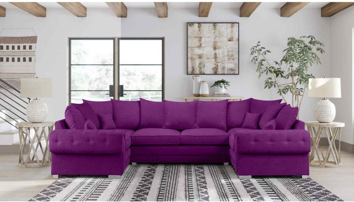 The Range | Simply Eleganza Volvo U Shape Large Sofa Scatterback Velour Velvet Fabric - Purple Simply Eleganza Volvo U Shape Large Sofa Scatterback Velour Velvet Fabric - Purple