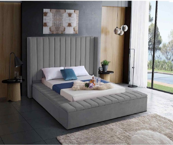 The Range | Kensington Bed Super King Plush Velvet Grey Kensington Bed Super King Plush Velvet Grey