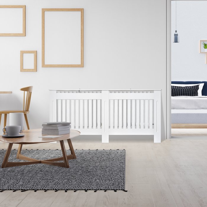 The Range | HOMCOM Modern Vertical Style Slatted Radiator Cover Painted MDF White - White HOMCOM Modern Vertical Style Slatted Radiator Cover Painted MDF White - White