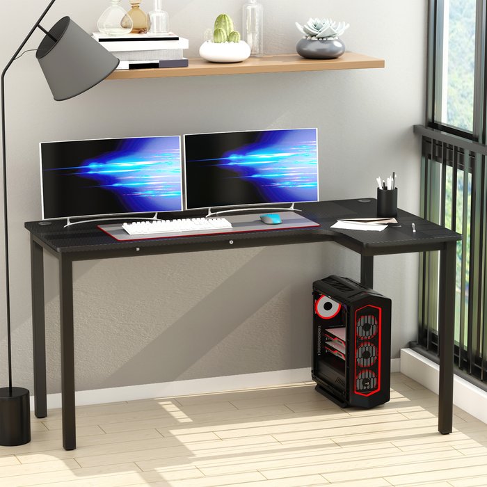 The Range | HOMCOM L-Shaped Wooden Corner Desk - Black HOMCOM L-Shaped Wooden Corner Desk - Black